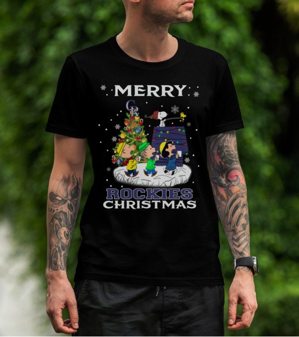 Merry Colorado Rockies Christmas With Snoopy And Friends Peanuts T-Shirt