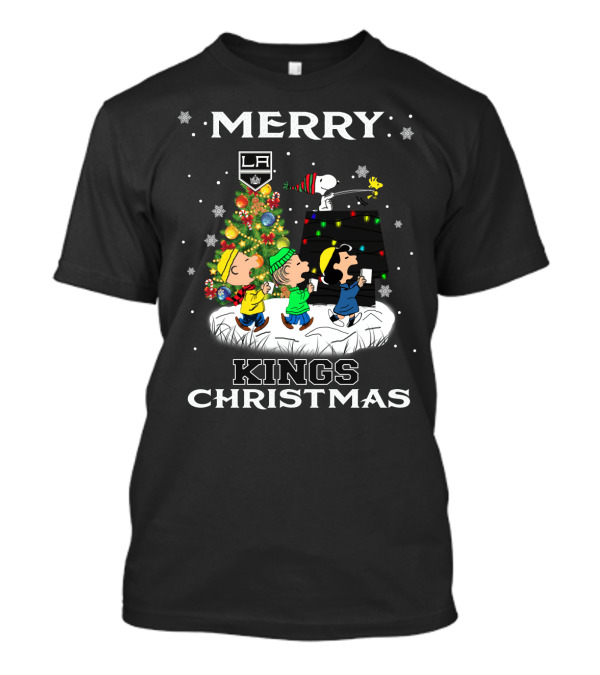 Merry Los Angeles Kings Christmas With Snoopy And Peanuts Characters T-Shirt