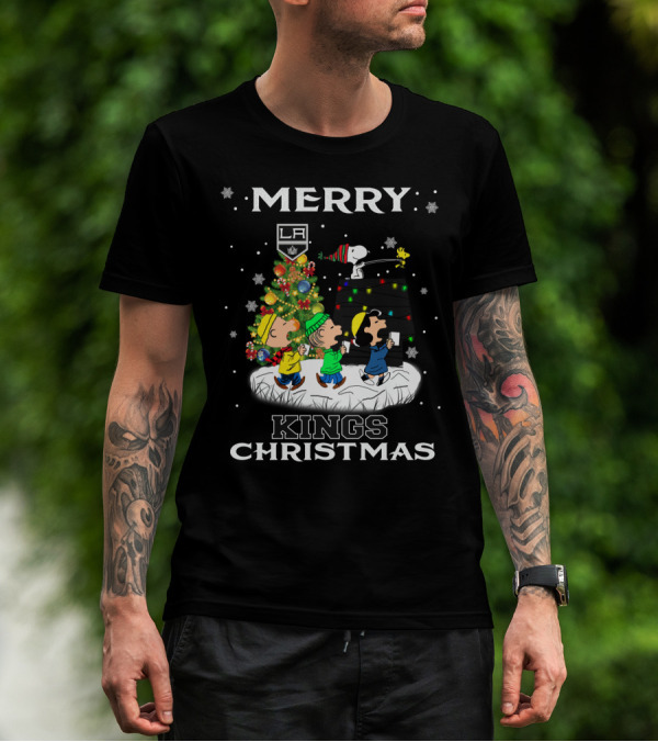 Merry Los Angeles Kings Christmas With Snoopy And Peanuts Characters T-Shirt