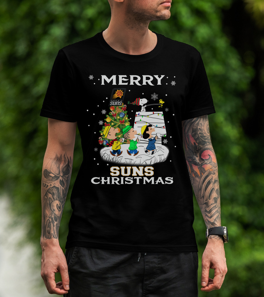 Merry Phoenix Suns Christmas Snoopy Peanuts Winter Scene T-Shirt