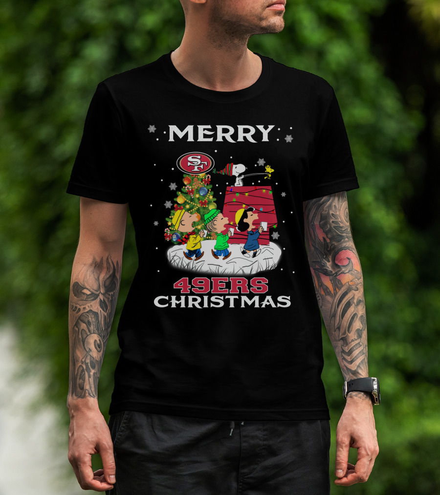 Merry 49ers Christmas Snoopy Peanuts Tree T-Shirt