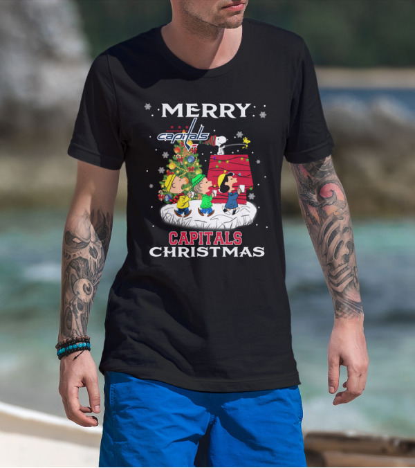 Merry Washington Capitals Christmas Snoopy Peanuts Ice Hockey T-Shirt
