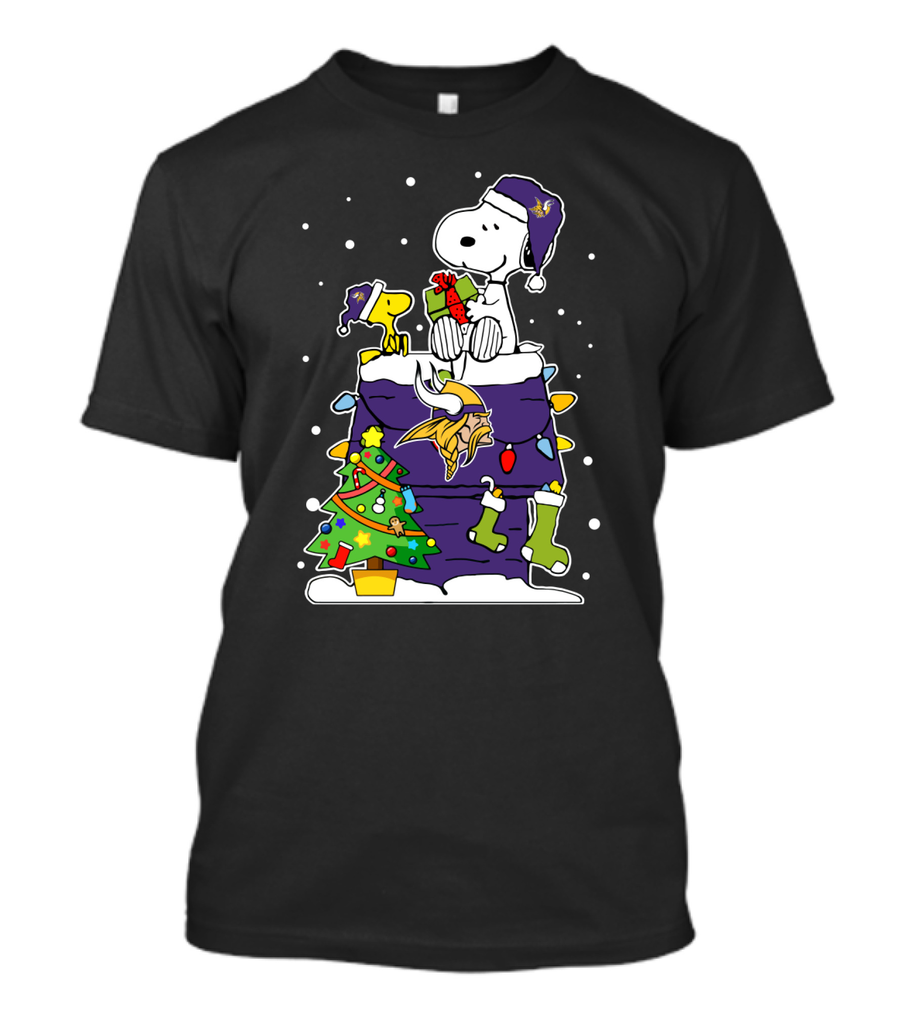 Minnesota Vikings Christmas Snoopy With Dog And Tree T-Shirt