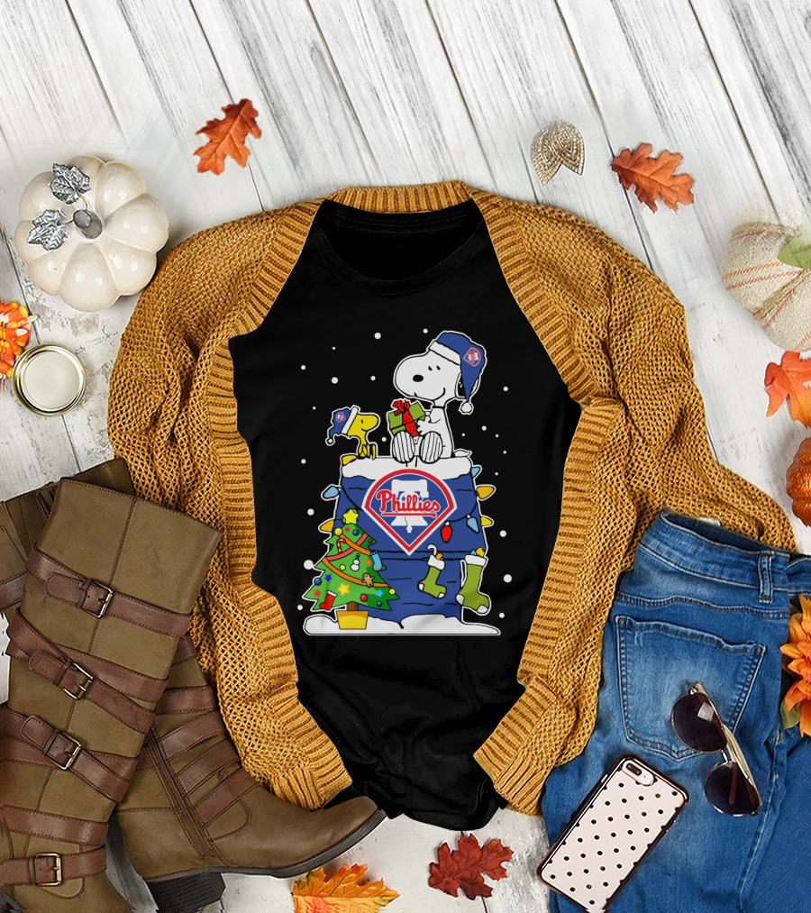 Philadelphia Phillies Christmas Snoopy and Woodstock Gift Festivities T-Shirt