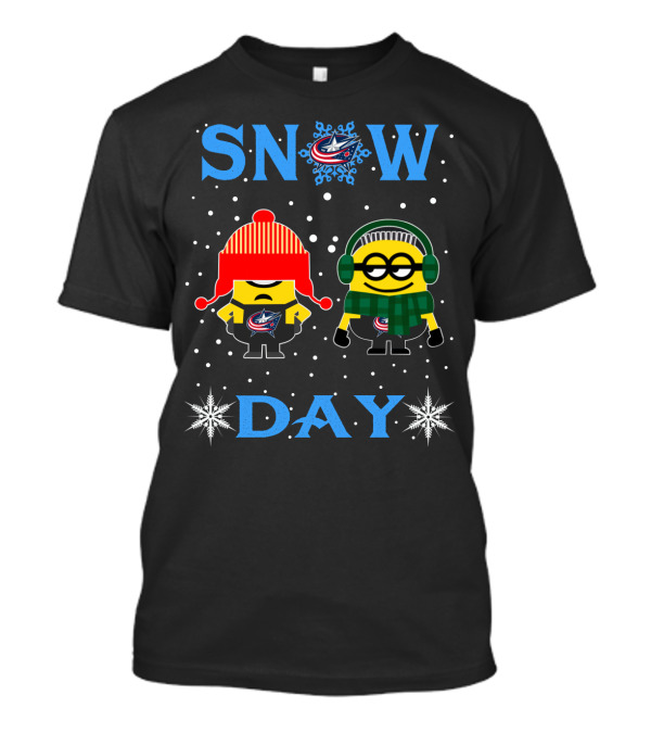 Columbus Blue Jackets Snow Day With Minions Wearing Winter Gear T-Shirt