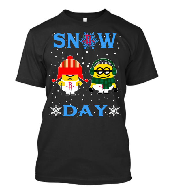 Snow Day With Houston Rockets And Minion Fans In Winter Attire T-Shirt