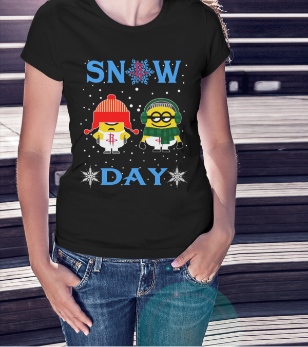 Snow Day With Houston Rockets And Minion Fans In Winter Attire T-Shirt