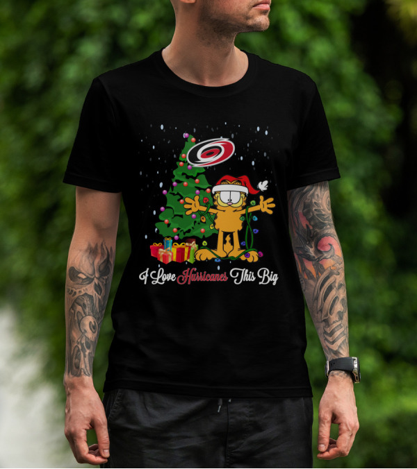 I Love Hurricanes This Big Xmas Garfield Cat Carolina Hurricanes Holiday Tree T-Shirt