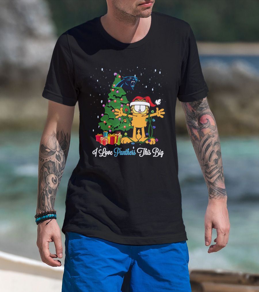 I Love Panthers This Big Christmas Garfield Cat Carolina Panthers T-Shirt