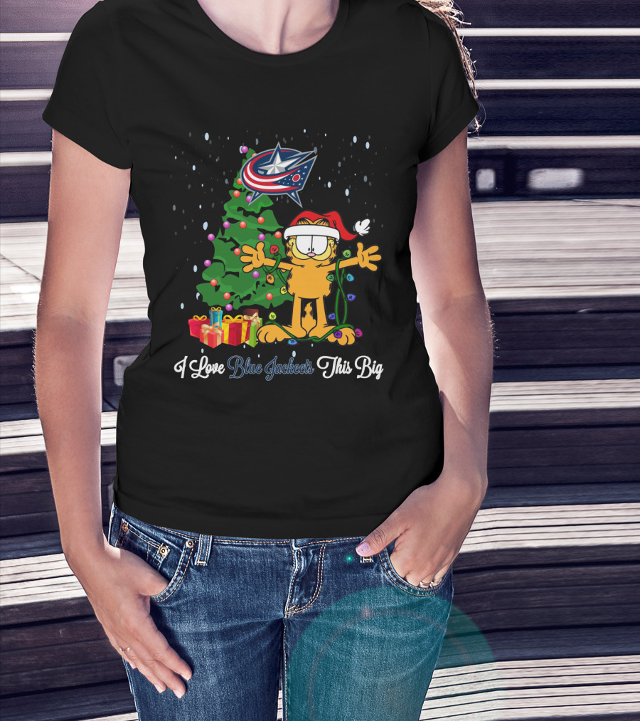 I Love Columbus Blue Jackets Garfield Christmas Tree Santa Hat Presents This Big T-Shirt