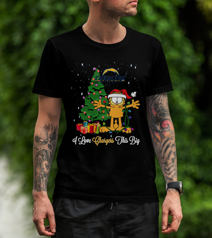 I Love Chargers This Big Garfield Xmas Tree T-Shirt