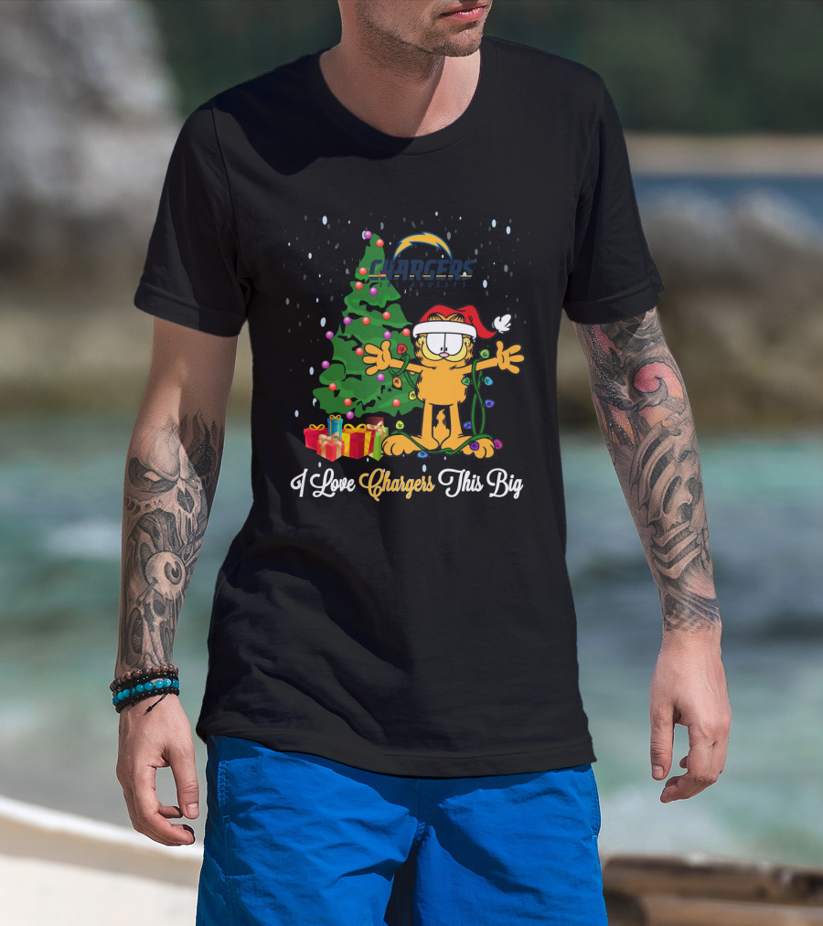 I Love Chargers This Big Garfield Xmas Tree T-Shirt