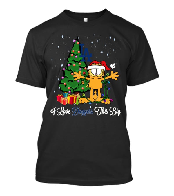 I Love Dodgers This Big Xmas Garfield Cat LA Dodgers Christmas Tree Gifts T-Shirt