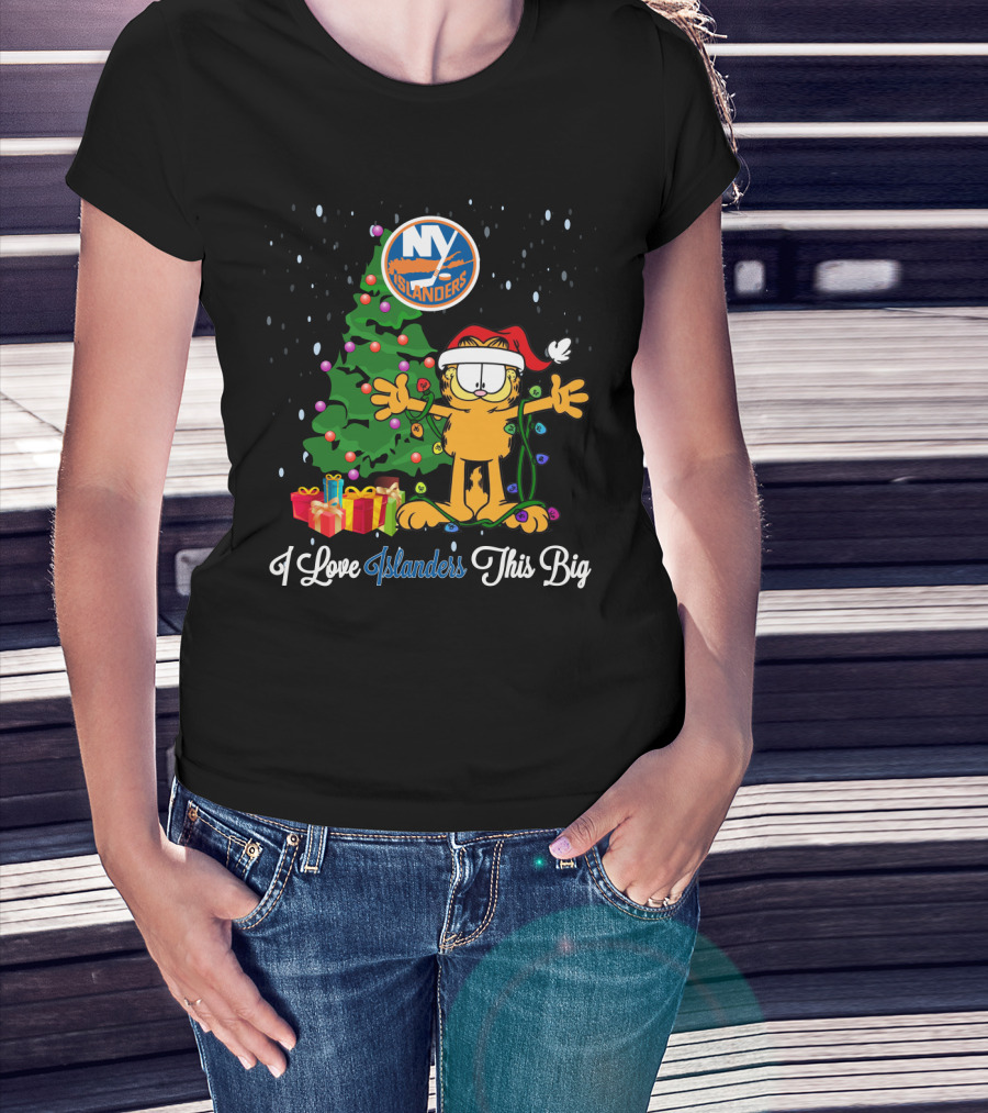 Garfield Christmas With New York Islanders Tree I Love Islanders This Big T-Shirt