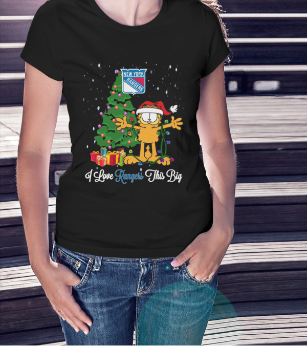 New York Rangers Xmas Garfield Cat Holiday Scene I Love Rangers This Big T-Shirt