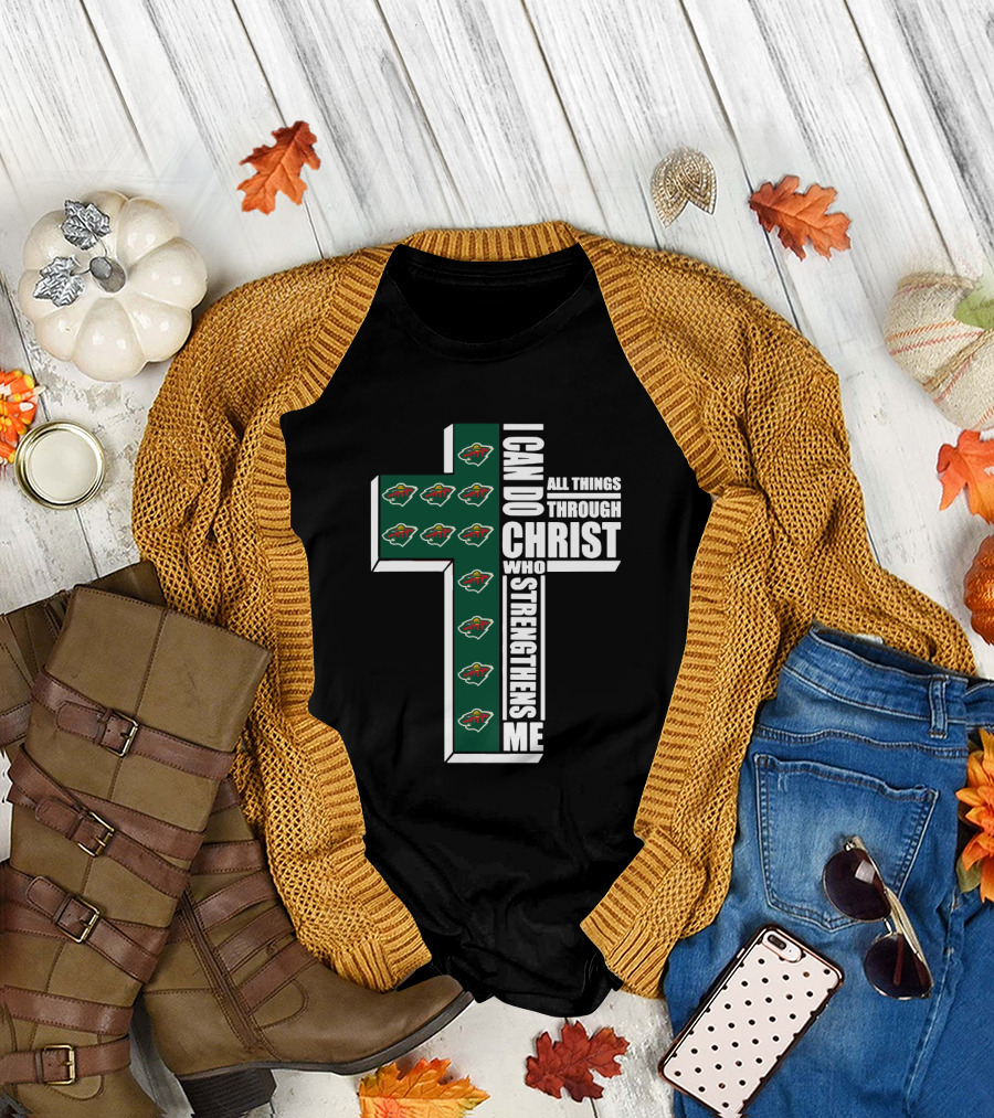 I Can Do All Things Through Christ Minnesota Wild Logo Cross T-Shirt