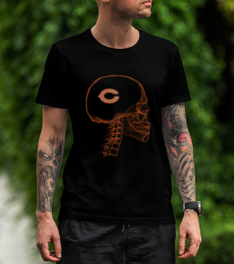 Chicago Bears Halloween Skull X-Ray In My Brain Fans T-Shirt
