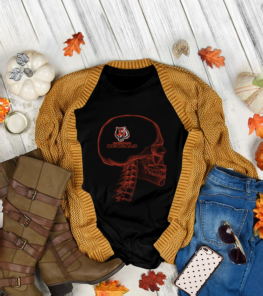 Cincinnati Bengals Brain Skeleton Halloween T-Shirt