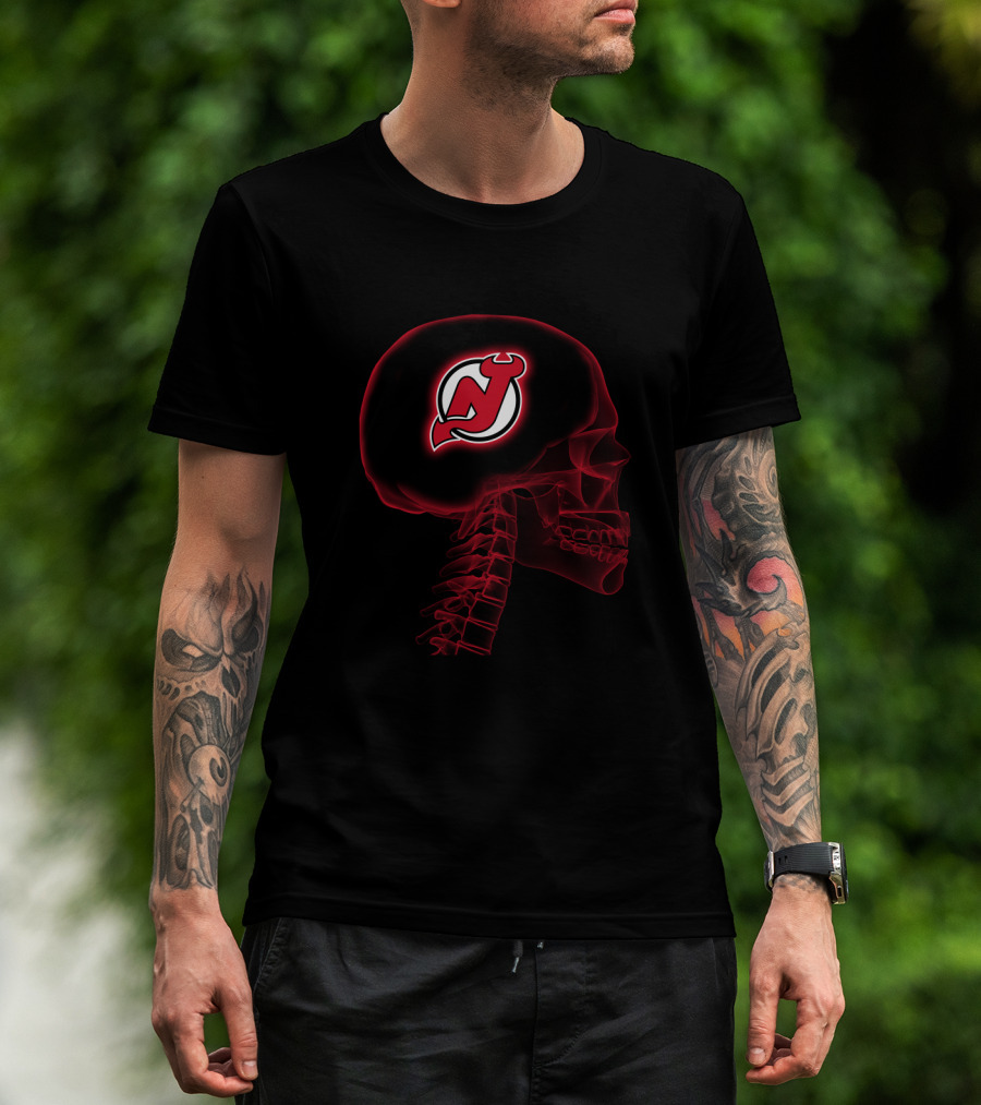 New Jersey Devils Skull Brain Graphic With Hockey Team T-Shirt