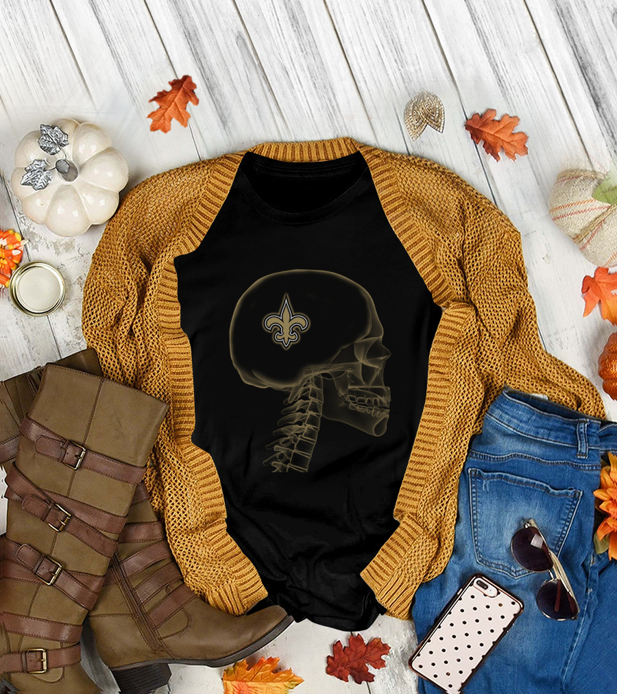 New Orleans Saints Halloween Skull Brain Fleur-De-Lis T-Shirt