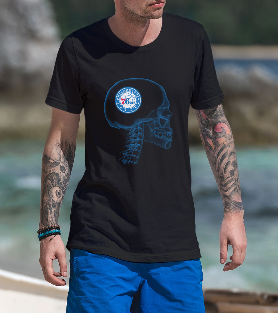Philadelphia 76ers Logo X-Ray Brain Halloween Theme T-Shirt