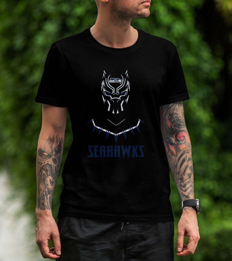 Seahawks Black Panther Mask Nfl Fan Crossover T-Shirt
