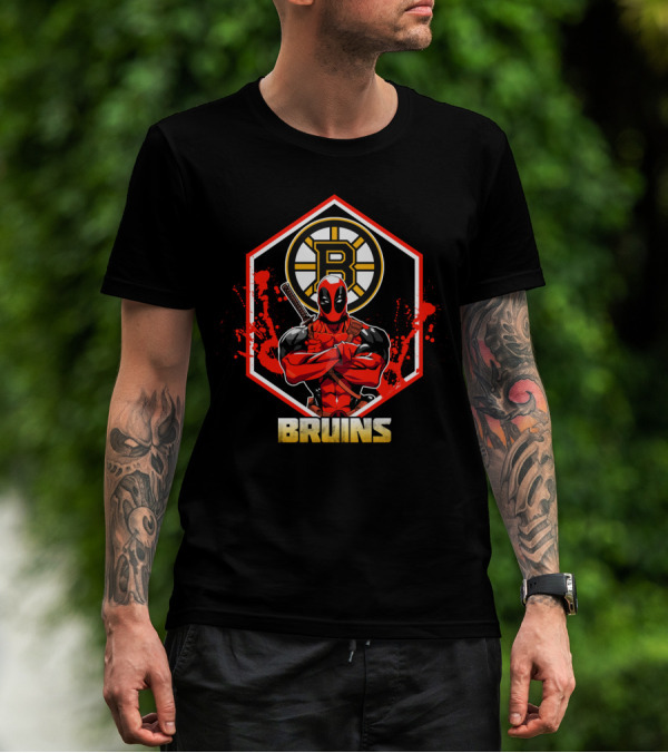 Deadpool Boston Bruins Crossover Fans NHL Hockey Comic Character T-Shirt