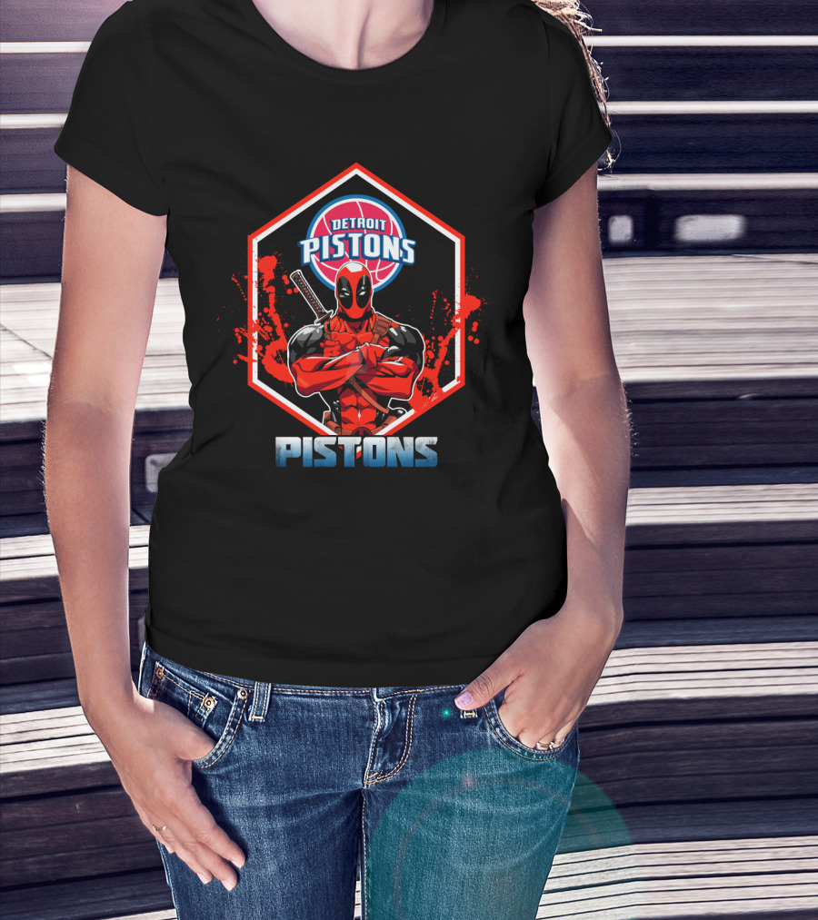 Deadpool Detroit Pistons Fans Marvel Crossover T-Shirt