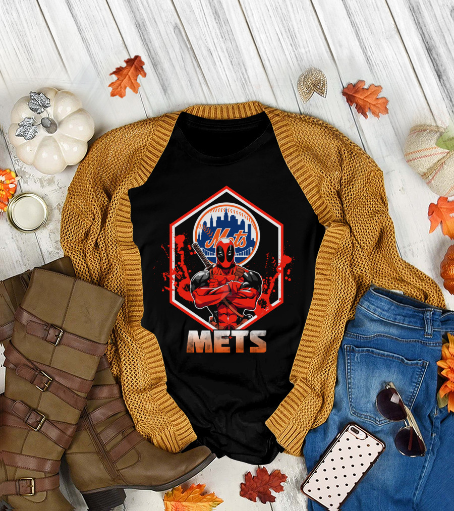Deadpool Mets Crossover Featuring Iconic New York Baseball T-Shirt