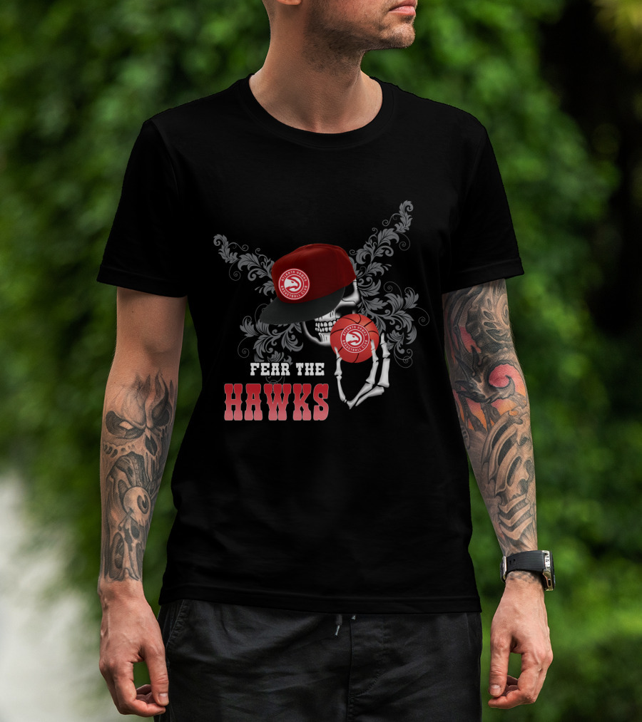 Fear The Hawks Skull With Cap And Basketball T-Shirt