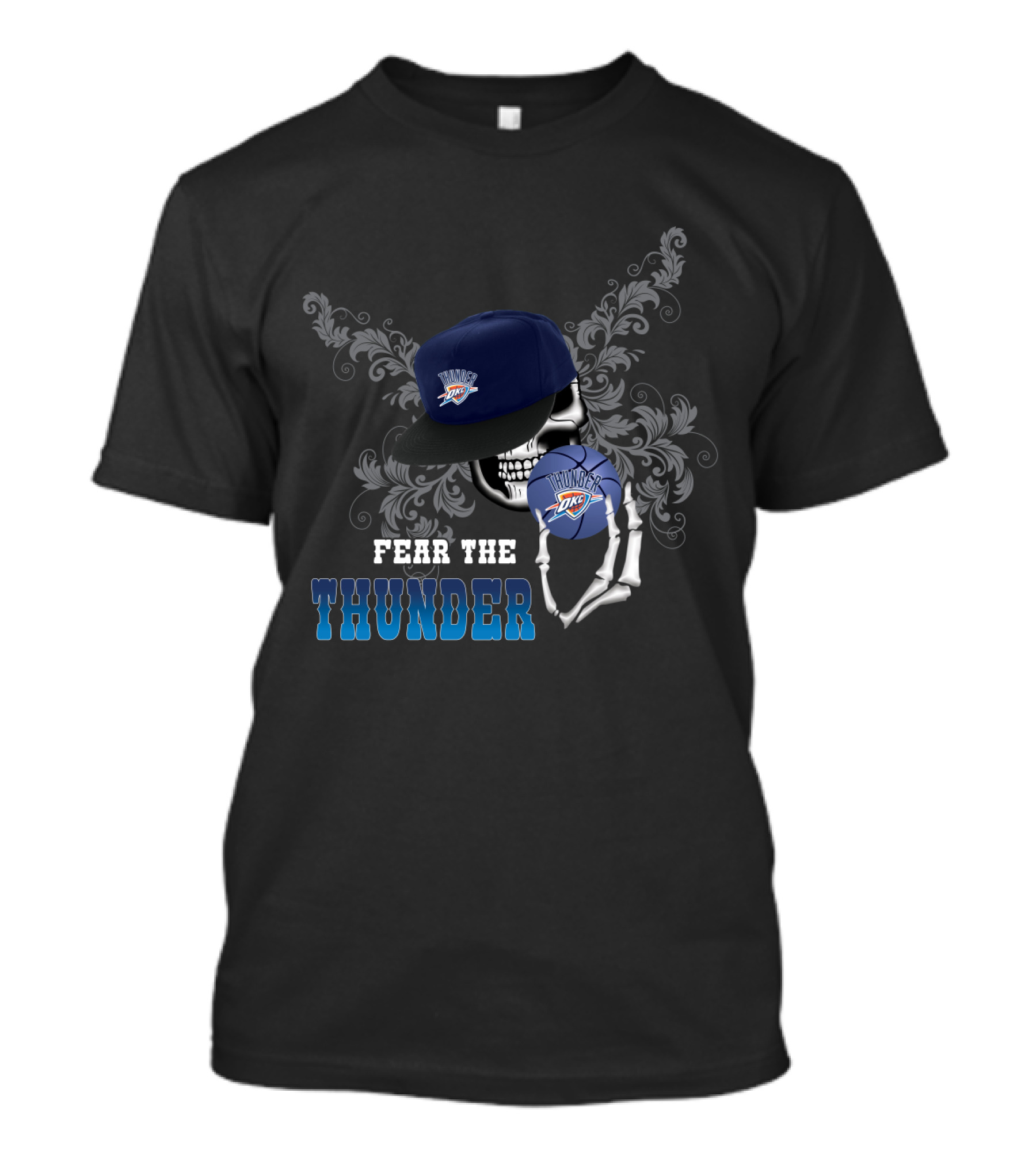 Fear The Thunder Okc Skeleton Style Basketball Fan Statement T-Shirt