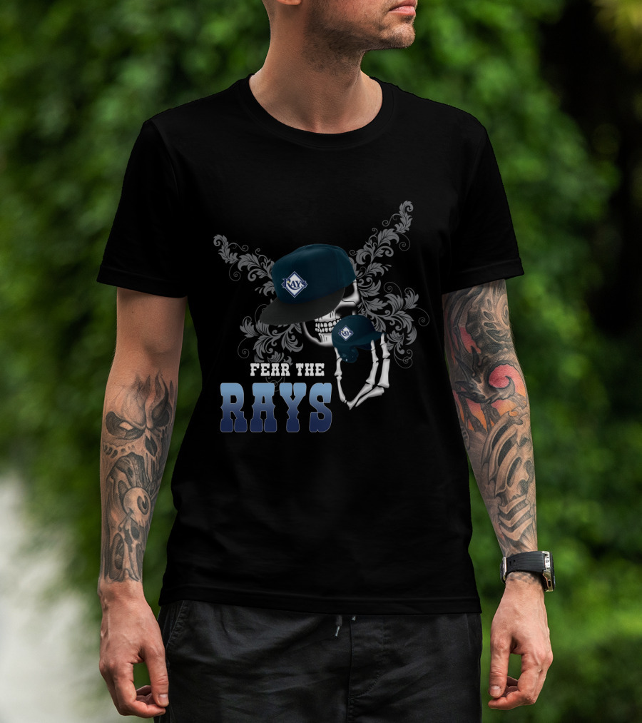 Fear The Rays Skull With Baseball Hat And Glove T-Shirt