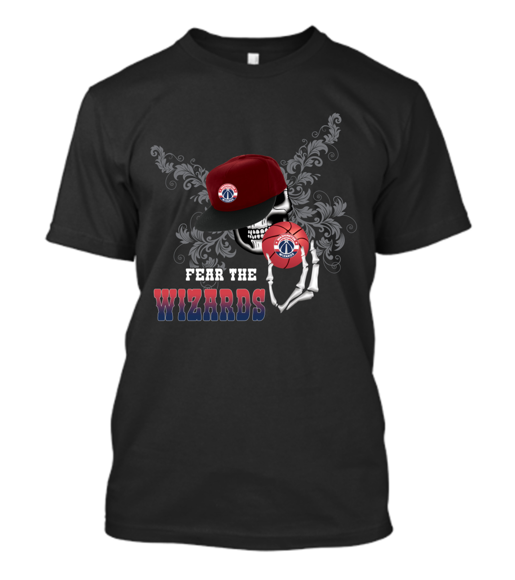 Fear The Wizards Skull Hat Basketball Fan Tribute Washington T-Shirt