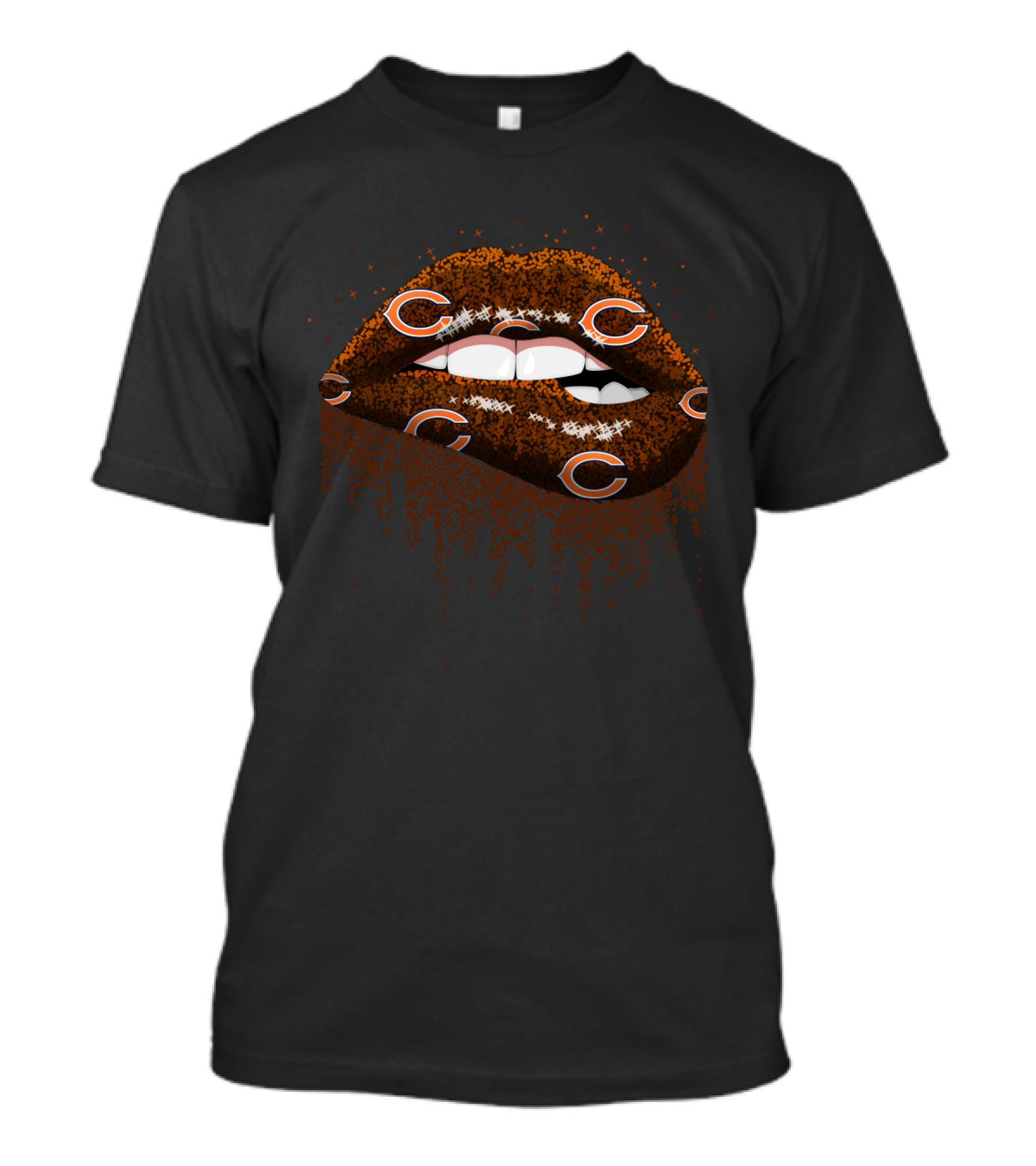 Glittery Chicago Bears Logo Lips For Passionate Fans T-Shirt