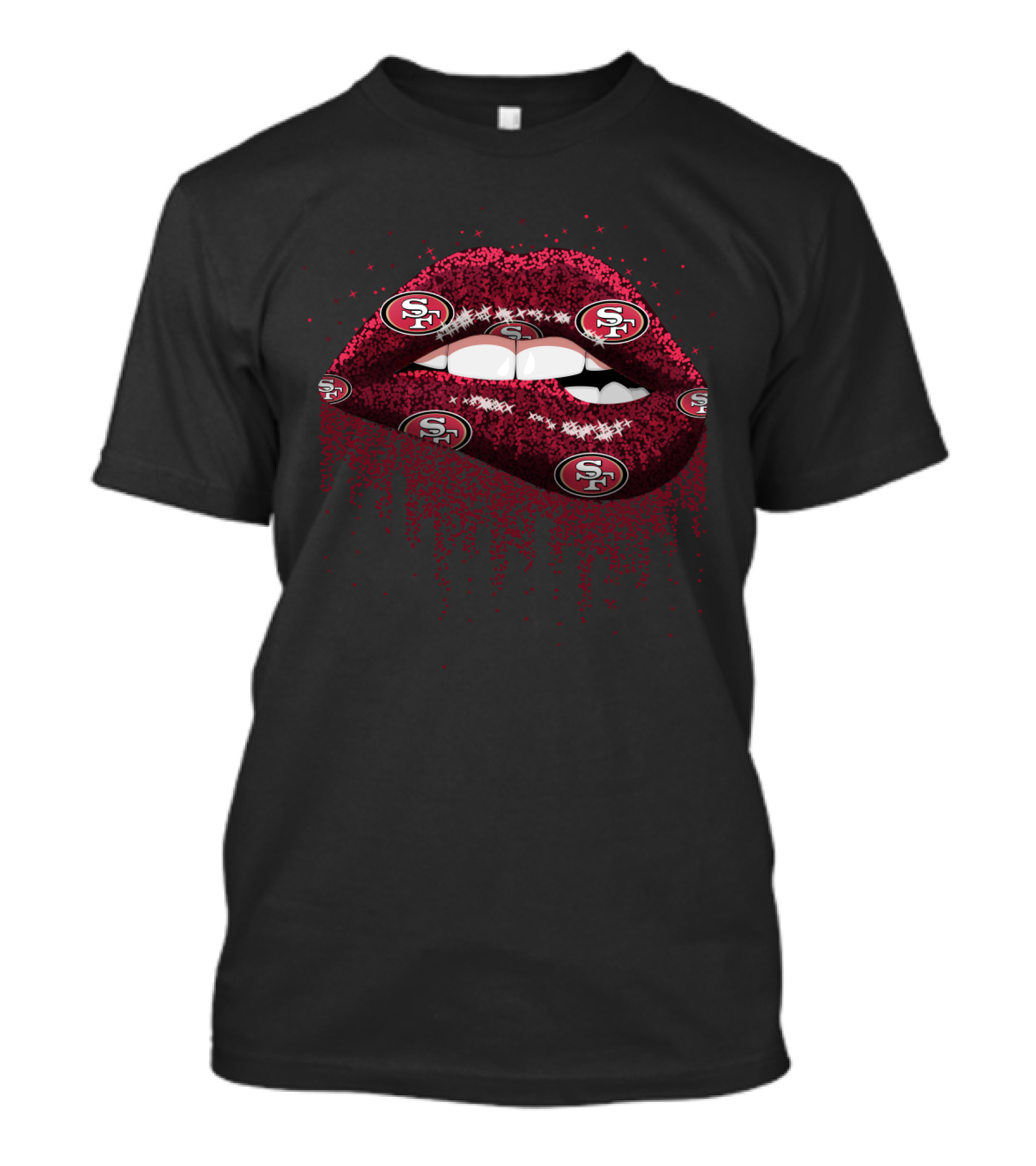 Glitter Lips With San Francisco 49ers Logo For Dedicated Fans T-Shirt