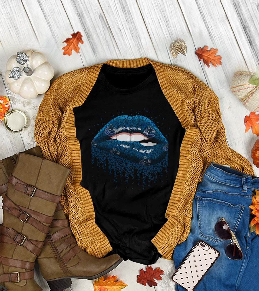 Glitter Lips Blue Sparkle Vancouver Canucks Fan Lip T-Shirt