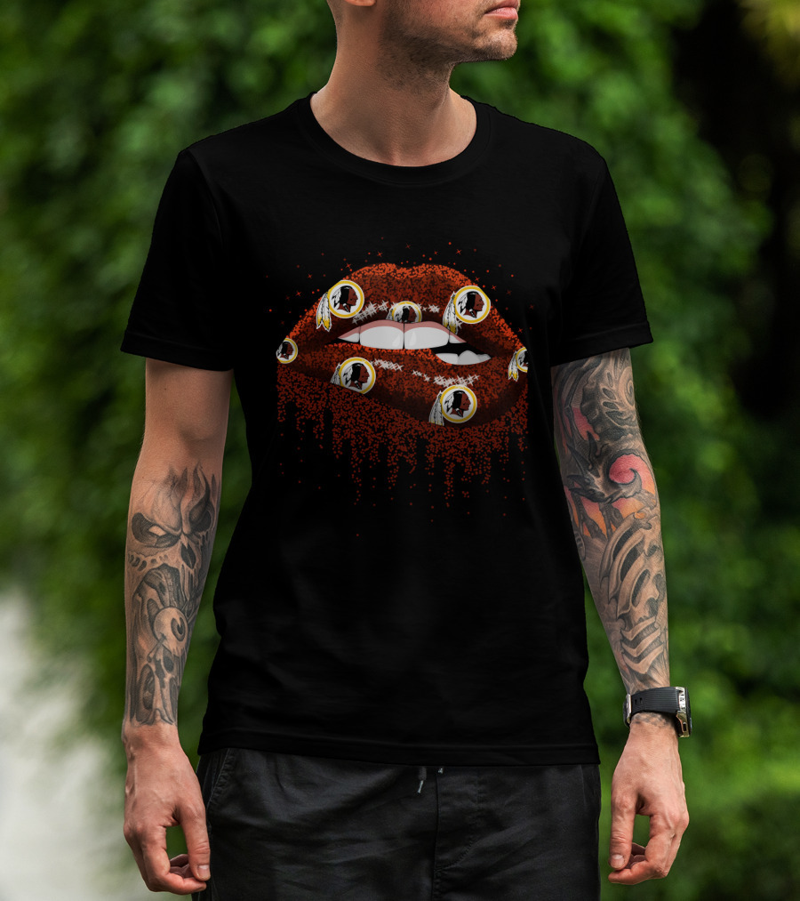 Glitter Lips With Washington Redskins Logos For Fans T-Shirt