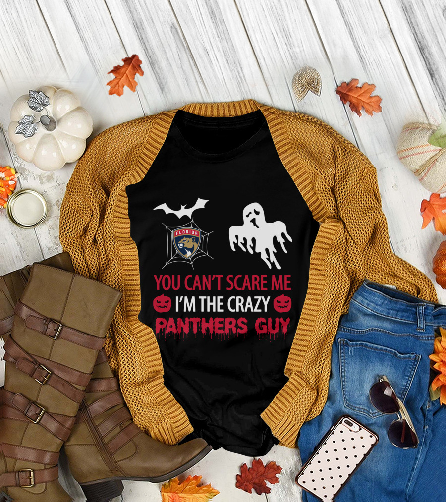 Halloween Florida Panthers Crazy Guy Ghosts and Spider Webs T-Shirt