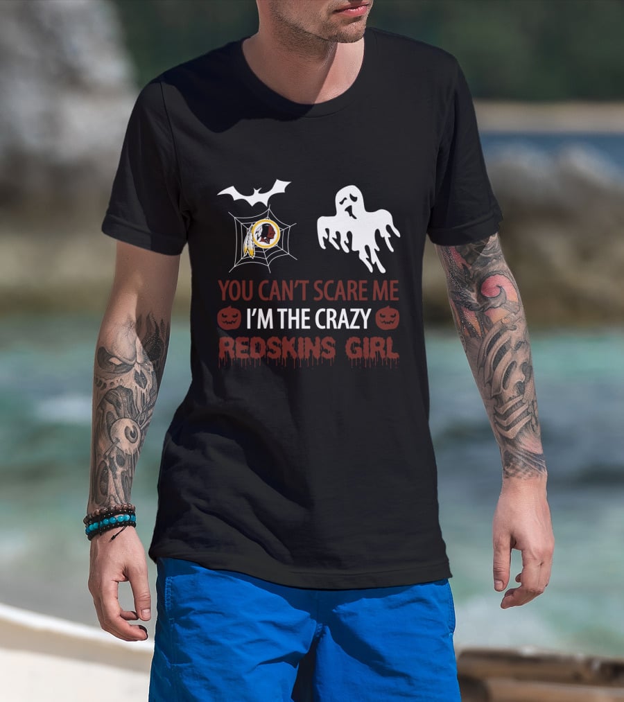 You Can't Scare Me I'm The Crazy Redskins Girl Ghost Web Halloween T-Shirt