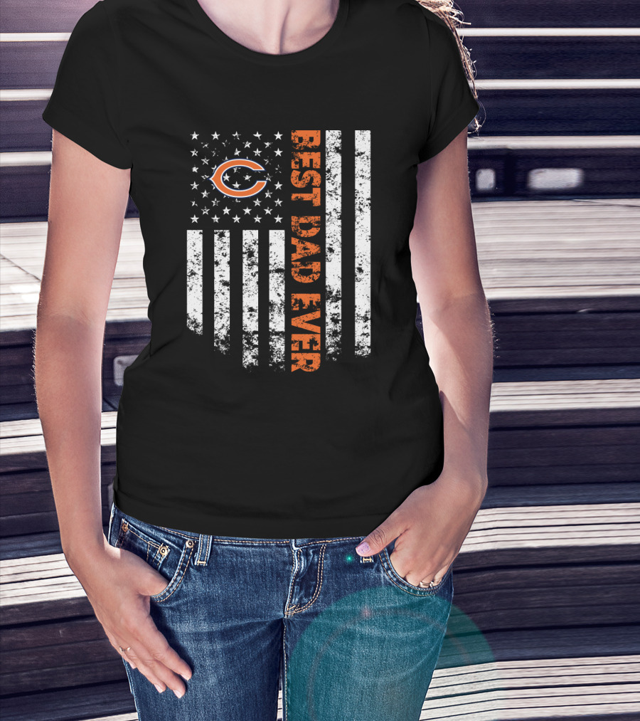 Best Dad Ever Chicago Bears American Flag T-Shirt
