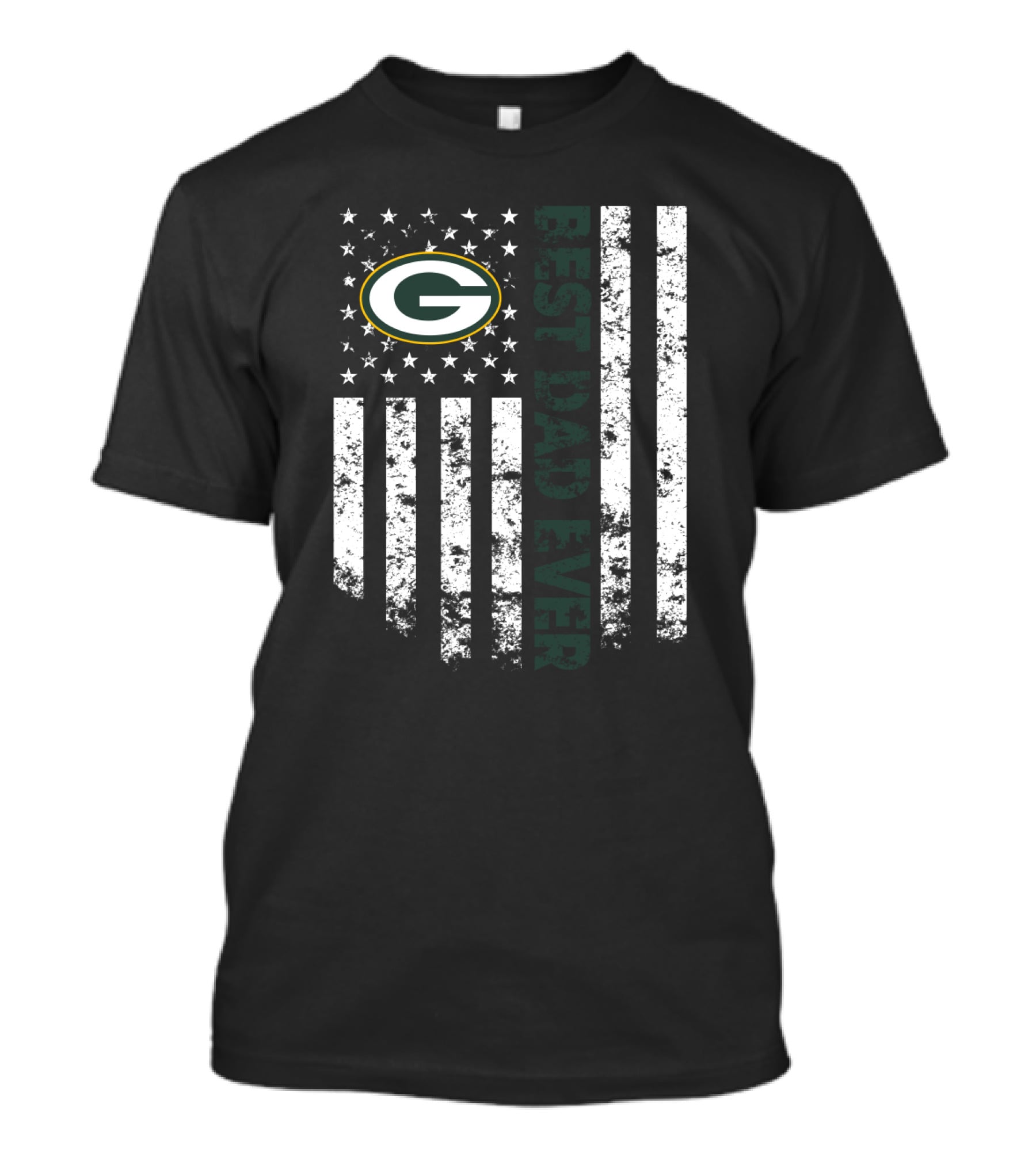 Best Dad Ever Green Bay Packers Flag Stars Stripes T-Shirt