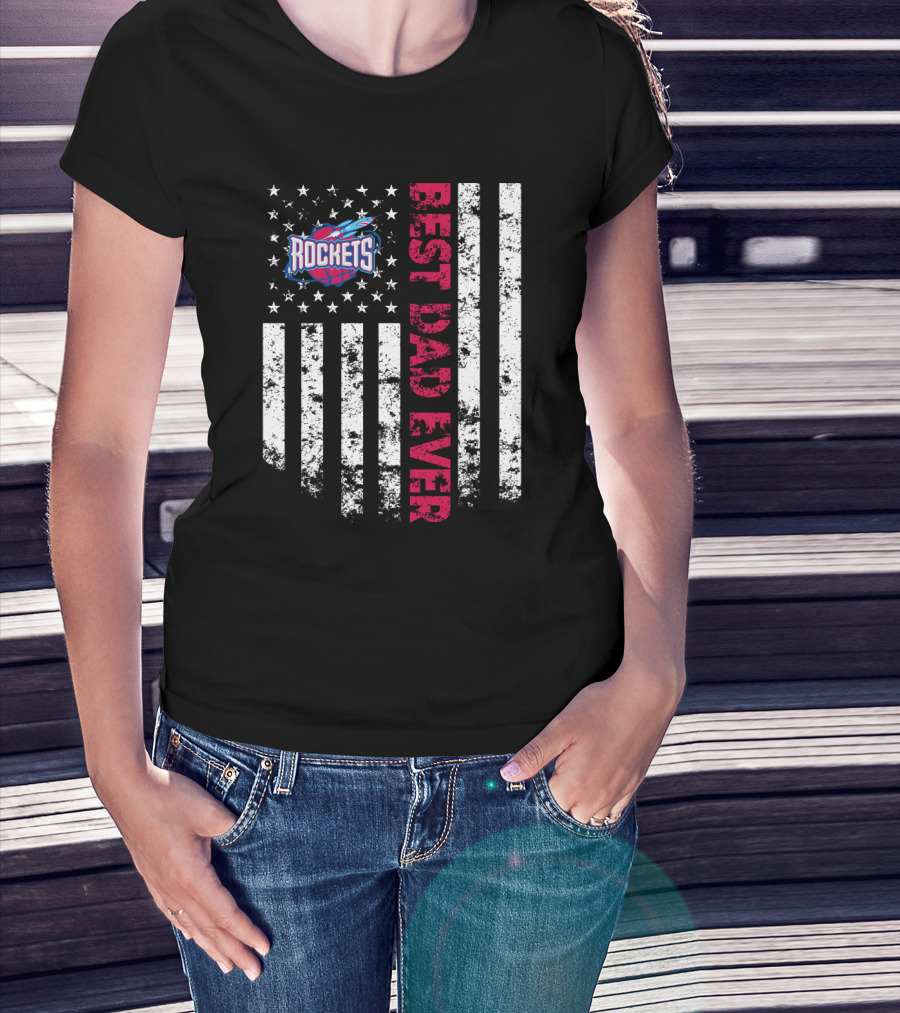 Rockets Best Dad Ever Vintage American Flag Style T-Shirt