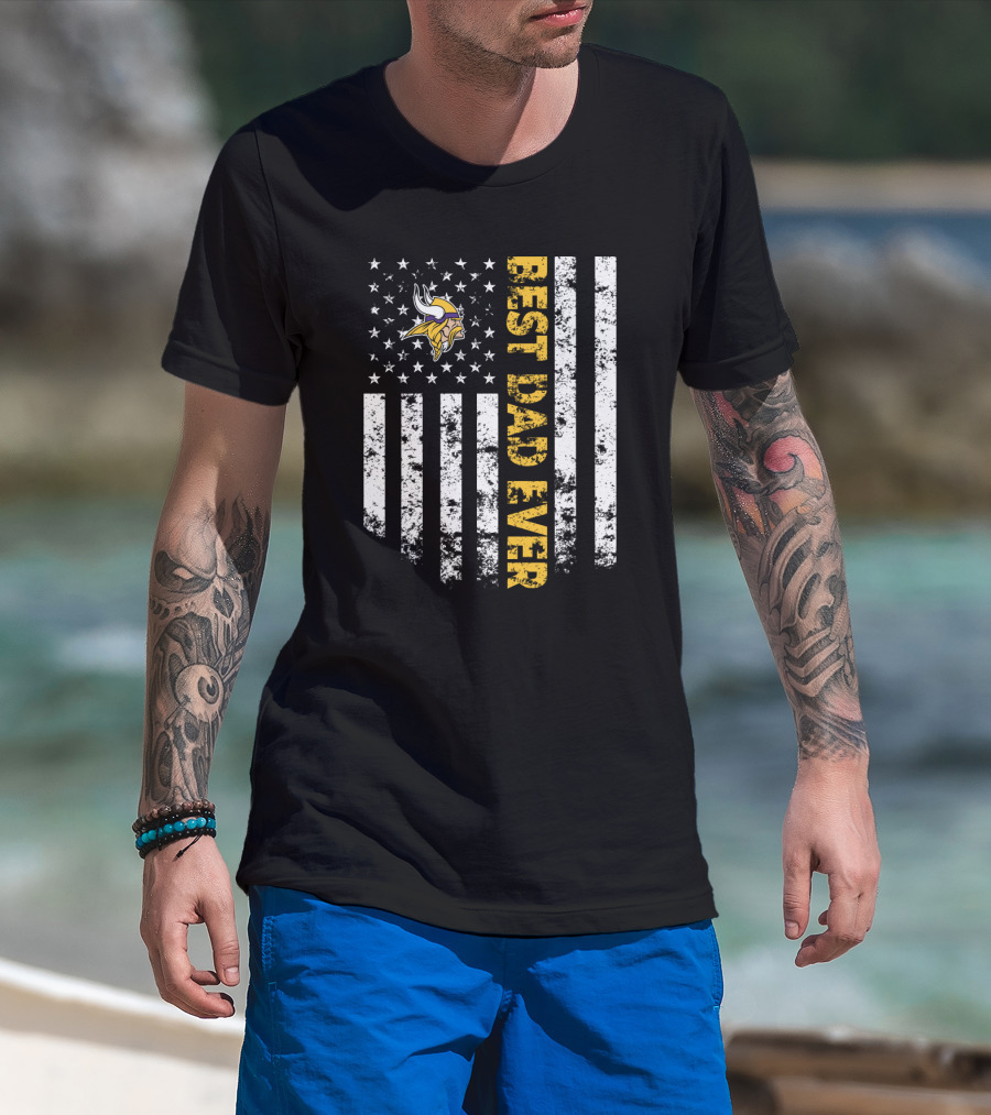 Best Minnesota Vikings Dad Ever Usa Flag T-Shirt