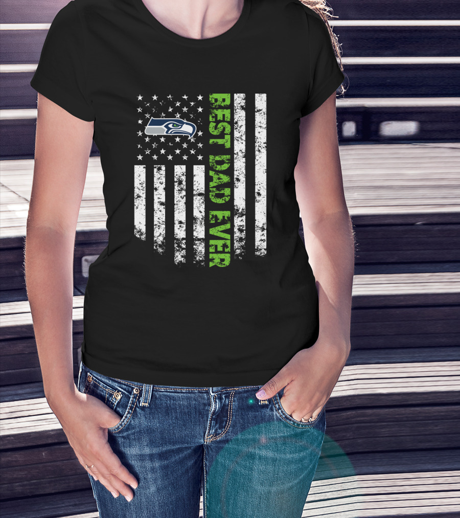 Best Seattle Seahawks Dad Ever Flag T-Shirt