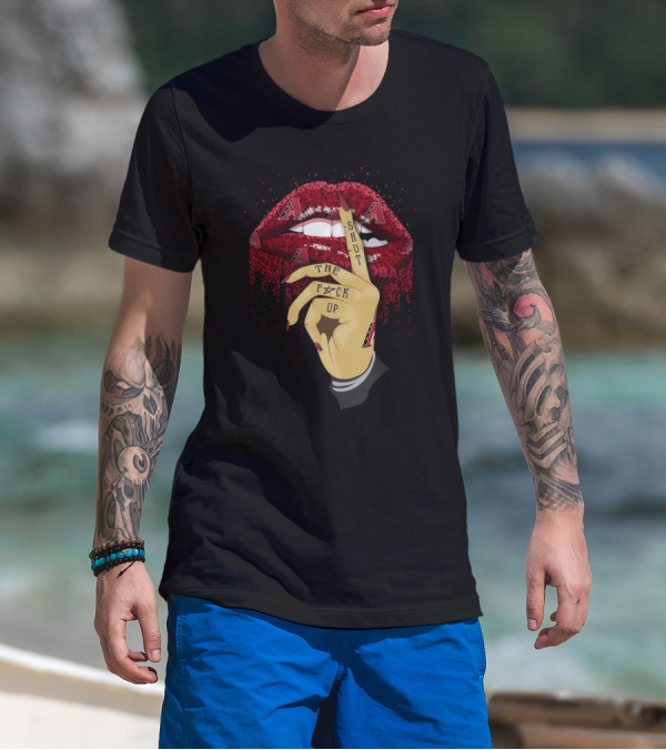Arizona Diamondbacks Glitter Lips Shut Up Hand Gesture Fan T-Shirt
