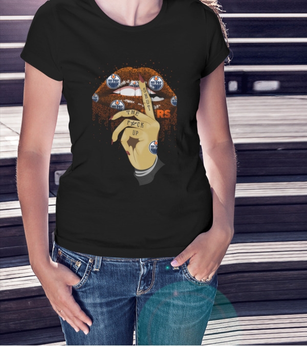 Edmonton Oilers Glitter Lip Stick Gesture T-Shirt