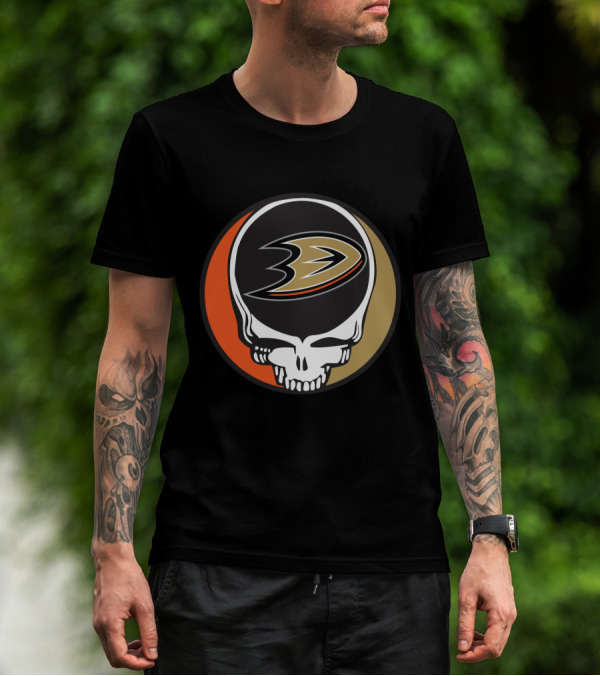 Anaheim Ducks Fans Grateful Dead Skull Logo Fusion T-Shirt