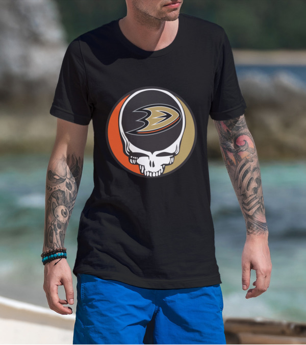 Anaheim Ducks Fans Grateful Dead Skull Logo Fusion T-Shirt