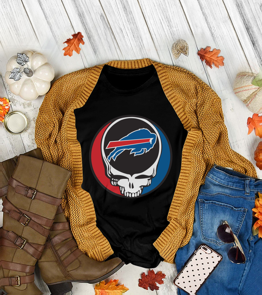 Buffalo Bills Grateful Dead Fan Skull Buffalo Logo Mark T-Shirt