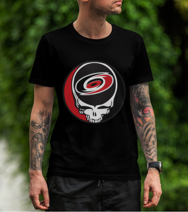 Carolina Hurricanes Fans Grateful Dead Skull Logo Fusion T-Shirt